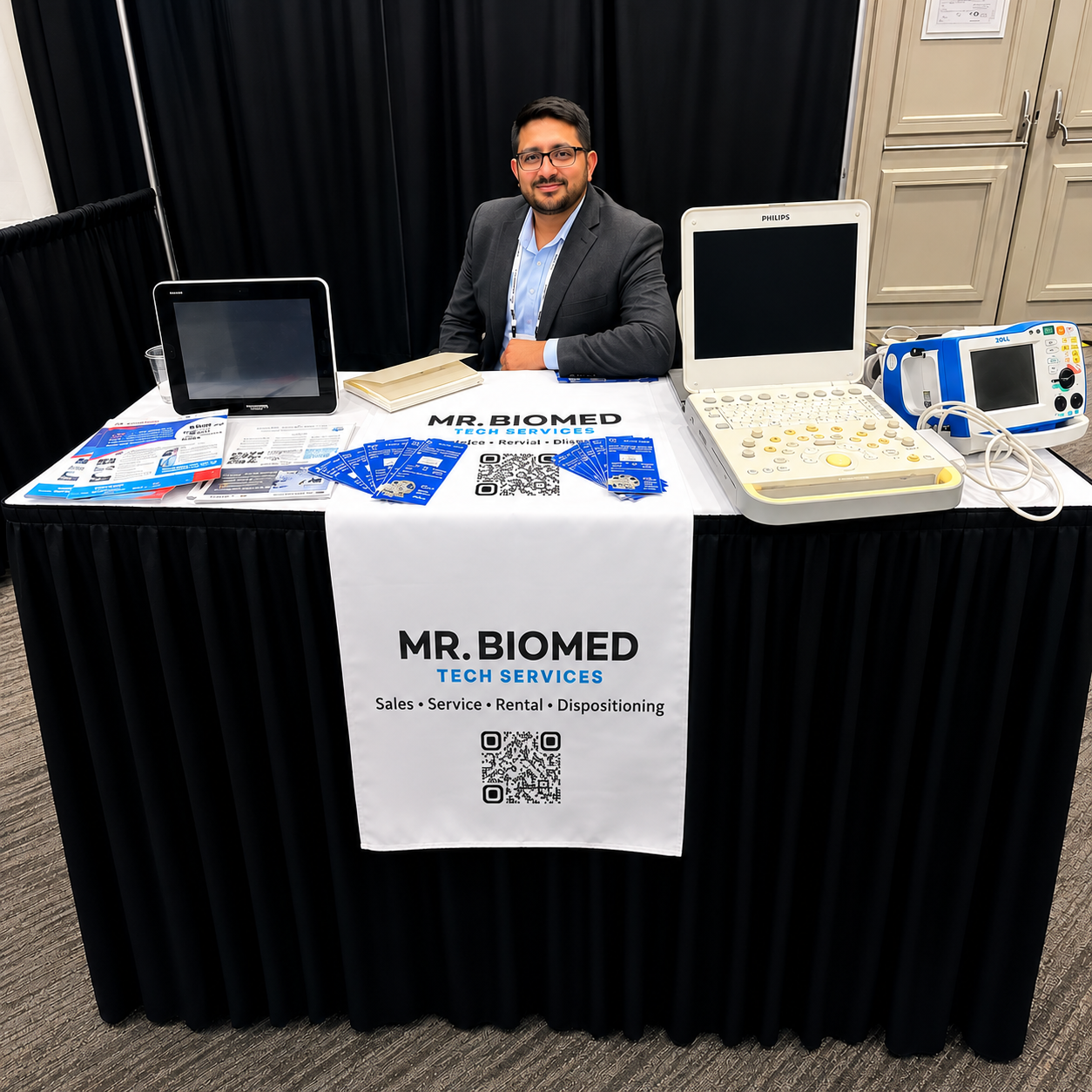 Biomedical technician repairing equipment